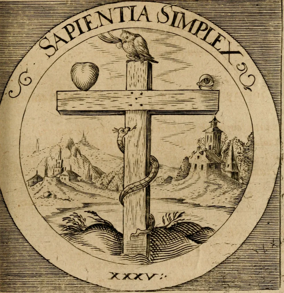 An illustration from Emblematum sacrorum prima[-secunda] pars : das ist, fünfftzig geistlicher in Kupffer gestochener Emblematum ausz der H. Schrifft von dem süssen Namen vnd Creutz Jesu Christi, erster[-ander] Theyl, 1624, leaf 158