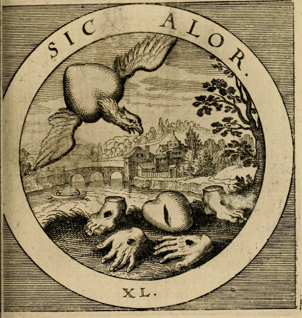 An illustration from Emblematum sacrorum prima[-secunda] pars : das ist, fünfftzig geistlicher in Kupffer gestochener Emblematum ausz der H. Schrifft von dem süssen Namen vnd Creutz Jesu Christi, erster[-ander] Theyl, 1624, leaf 178