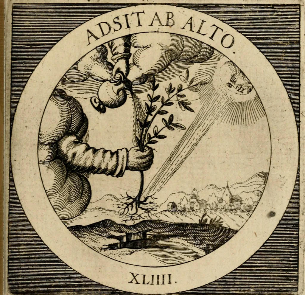 An illustration from Emblematum sacrorum prima[-secunda] pars : das ist, fünfftzig geistlicher in Kupffer gestochener Emblematum ausz der H. Schrifft von dem süssen Namen vnd Creutz Jesu Christi, erster[-ander] Theyl, 1624, leaf 194