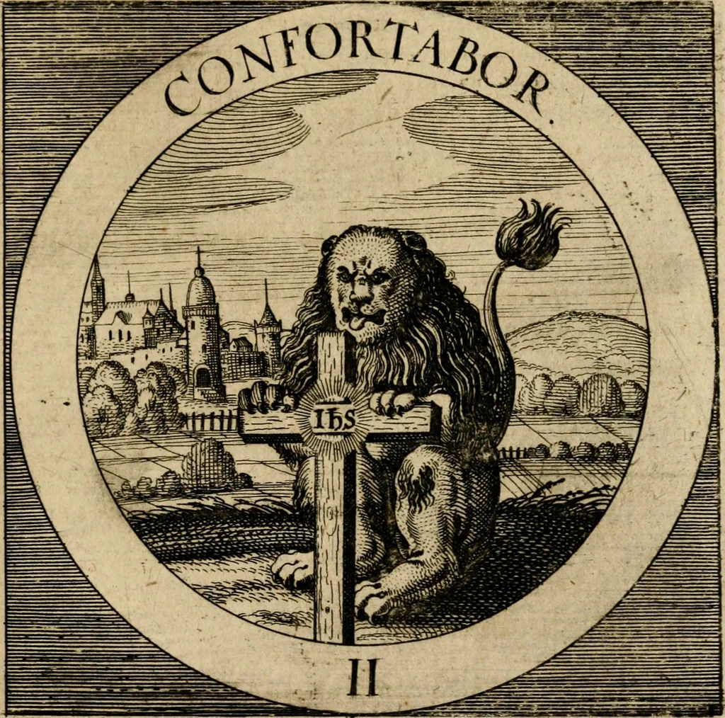An illustration from Emblematum sacrorum prima[-secunda] pars : das ist, fünfftzig geistlicher in Kupffer gestochener Emblematum ausz der H. Schrifft von dem süssen Namen vnd Creutz Jesu Christi, erster[-ander] Theyl, 1624, leaf 246