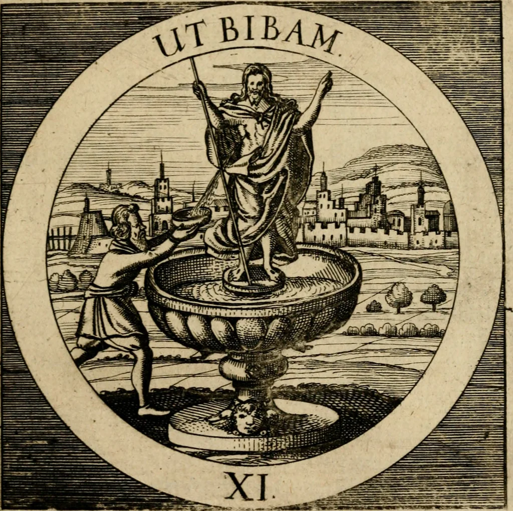 An illustration from Emblematum sacrorum prima[-secunda] pars : das ist, fünfftzig geistlicher in Kupffer gestochener Emblematum ausz der H. Schrifft von dem süssen Namen vnd Creutz Jesu Christi, erster[-ander] Theyl, 1624, leaf 282
