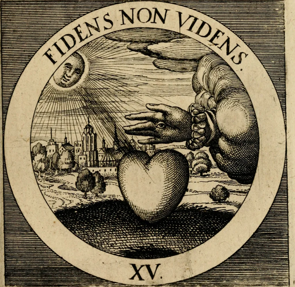 An illustration from Emblematum sacrorum prima[-secunda] pars : das ist, fünfftzig geistlicher in Kupffer gestochener Emblematum ausz der H. Schrifft von dem süssen Namen vnd Creutz Jesu Christi, erster[-ander] Theyl, 1624, leaf 298
