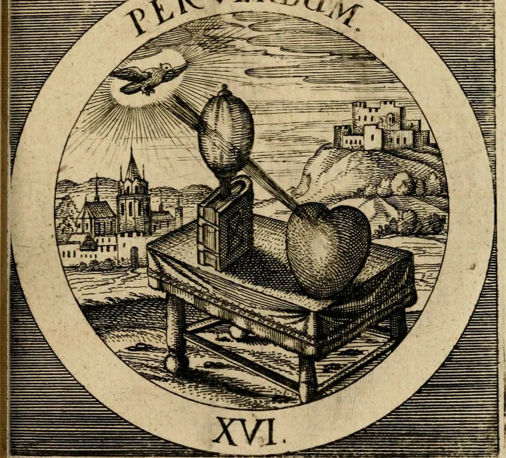 An illustration from Emblematum sacrorum prima[-secunda] pars : das ist, fünfftzig geistlicher in Kupffer gestochener Emblematum ausz der H. Schrifft von dem süssen Namen vnd Creutz Jesu Christi, erster[-ander] Theyl, 1624, leaf 302