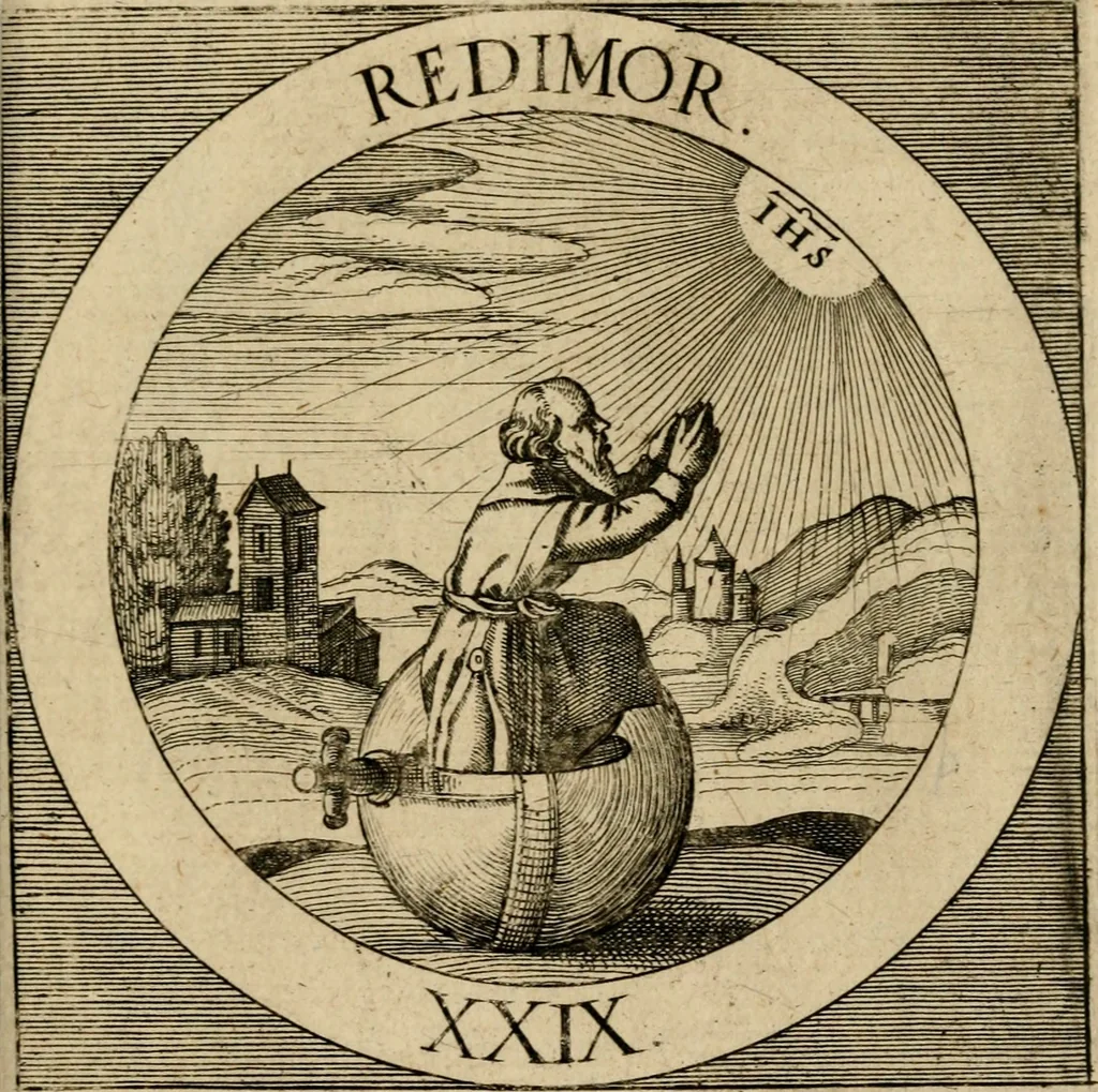 An illustration from Emblematum sacrorum prima[-secunda] pars : das ist, fünfftzig geistlicher in Kupffer gestochener Emblematum ausz der H. Schrifft von dem süssen Namen vnd Creutz Jesu Christi, erster[-ander] Theyl, 1624, leaf 354