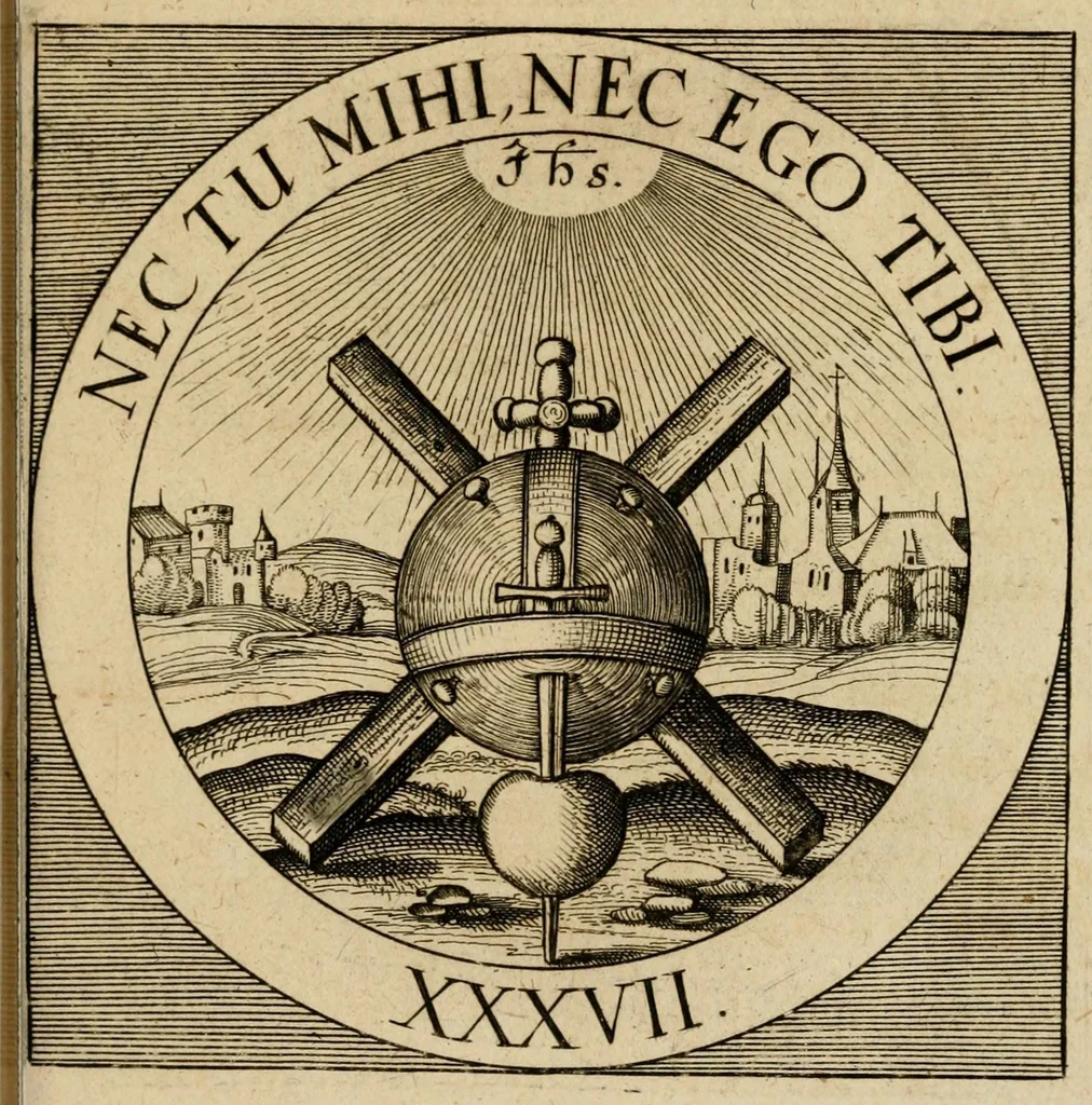 An illustration from Emblematum sacrorum prima[-secunda] pars : das ist, fünfftzig geistlicher in Kupffer gestochener Emblematum ausz der H. Schrifft von dem süssen Namen vnd Creutz Jesu Christi, erster[-ander] Theyl, 1624, leaf 387