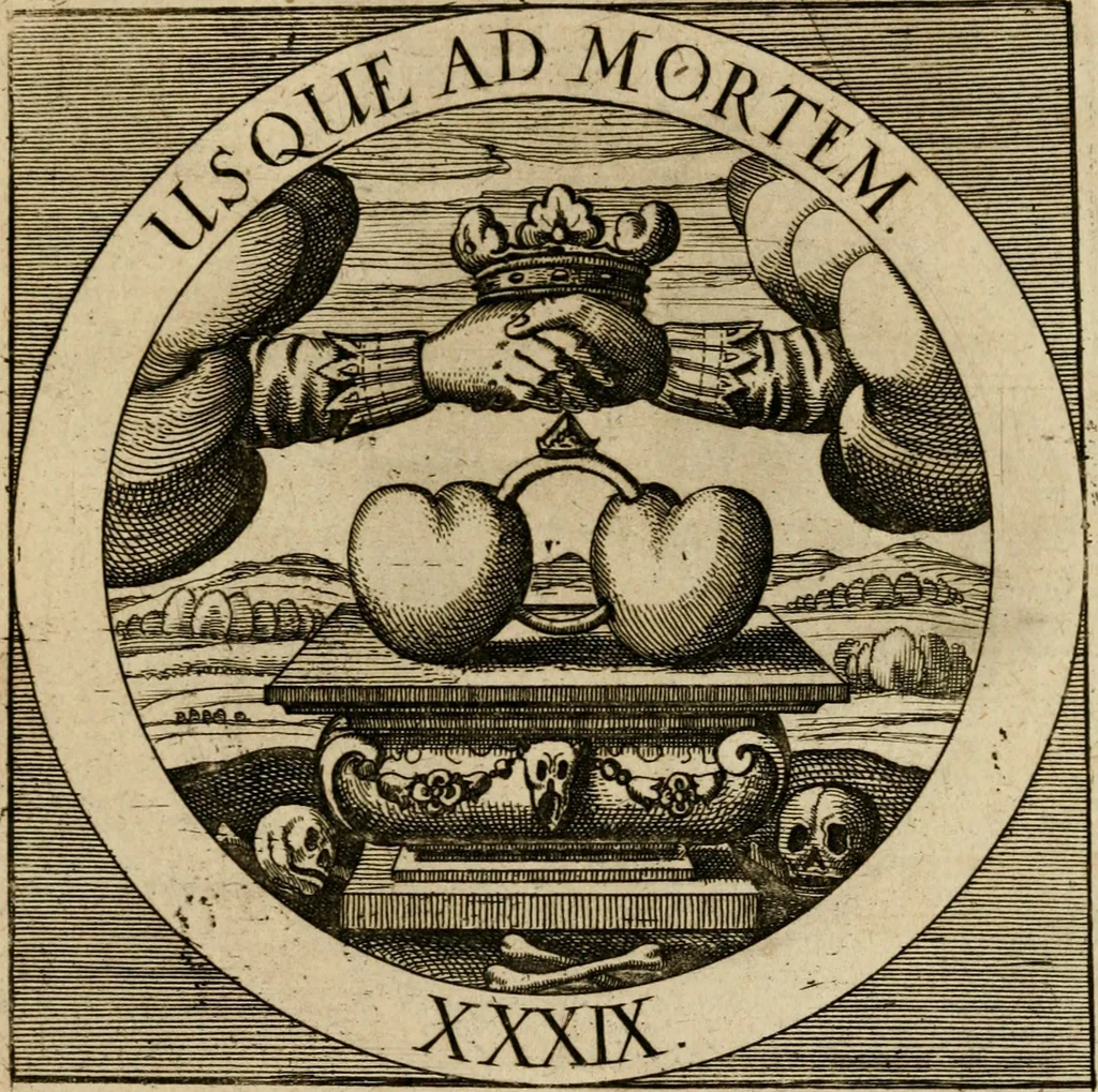 An illustration from Emblematum sacrorum prima[-secunda] pars : das ist, fünfftzig geistlicher in Kupffer gestochener Emblematum ausz der H. Schrifft von dem süssen Namen vnd Creutz Jesu Christi, erster[-ander] Theyl, 1624, leaf 394
