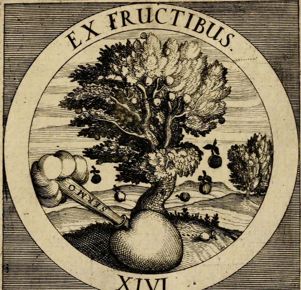 An illustration from Emblematum sacrorum prima[-secunda] pars : das ist, fünfftzig geistlicher in Kupffer gestochener Emblematum ausz der H. Schrifft von dem süssen Namen vnd Creutz Jesu Christi, erster[-ander] Theyl, 1624, leaf 422