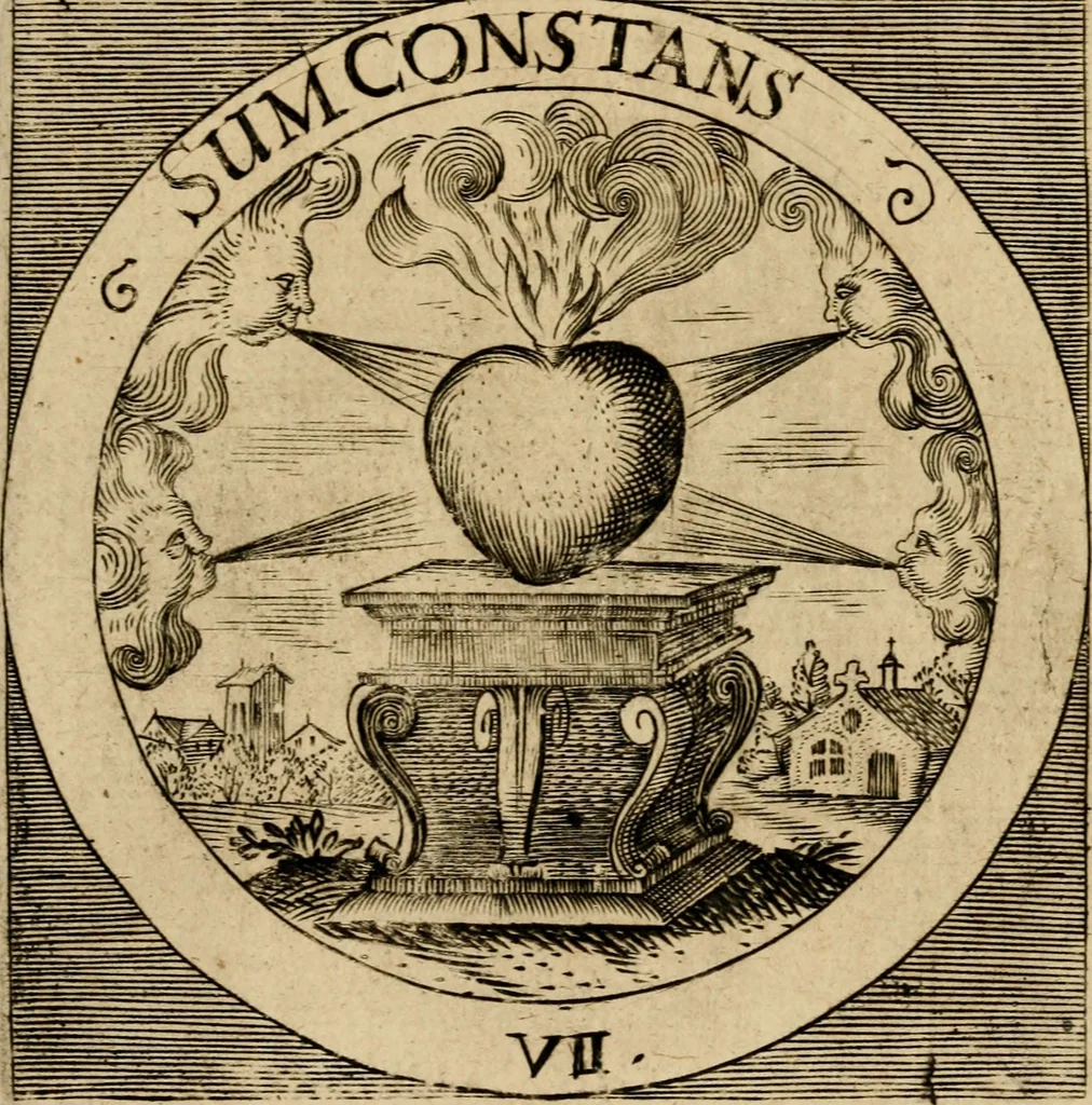 An illustration from Emblematum sacrorum prima[-secunda] pars : das ist, fünfftzig geistlicher in Kupffer gestochener Emblematum ausz der H. Schrifft von dem süssen Namen vnd Creutz Jesu Christi, erster[-ander] Theyl, 1624, leaf 46