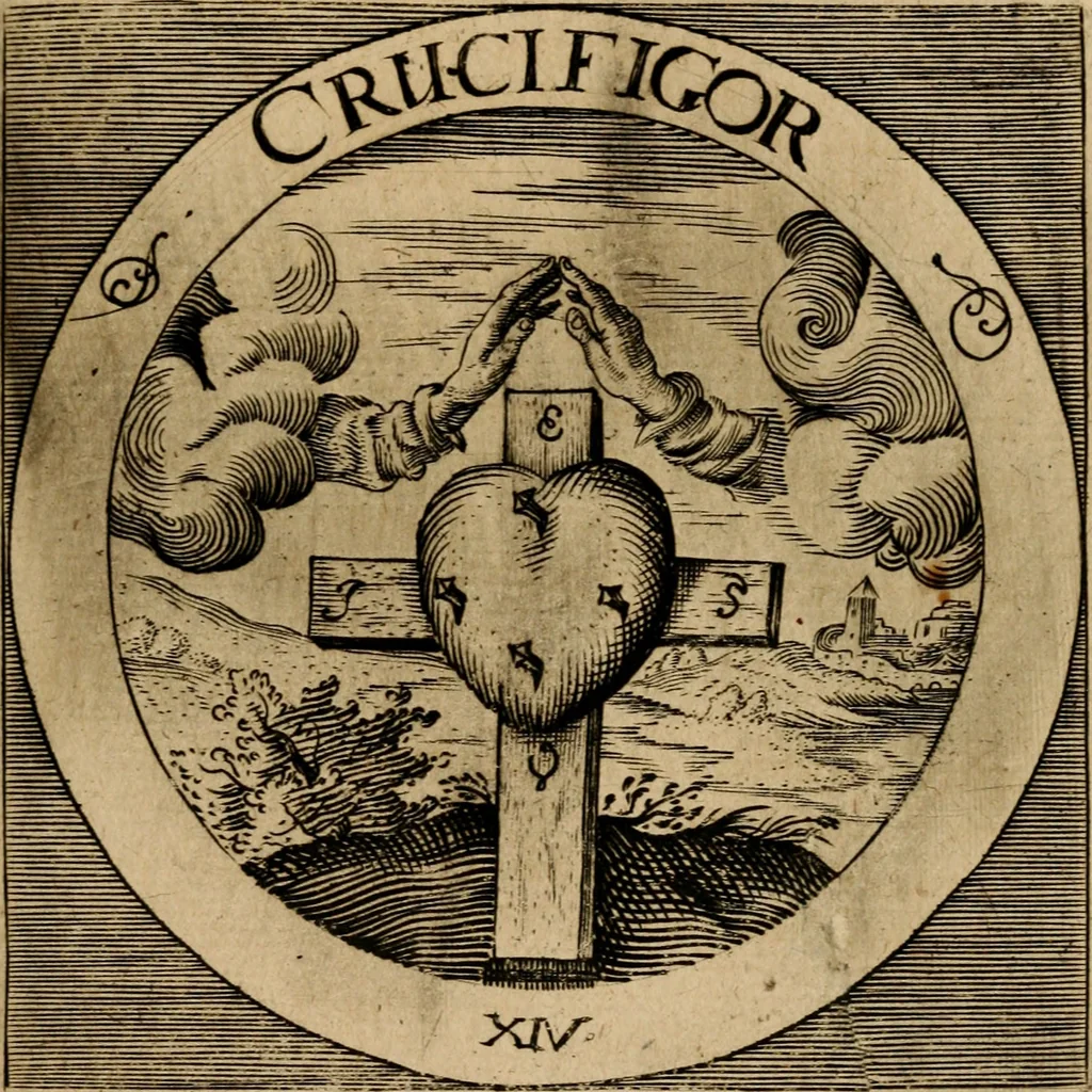 An illustration from Emblematum sacrorum prima[-secunda] pars : das ist, fünfftzig geistlicher in Kupffer gestochener Emblematum ausz der H. Schrifft von dem süssen Namen vnd Creutz Jesu Christi, erster[-ander] Theyl, 1624, leaf 74