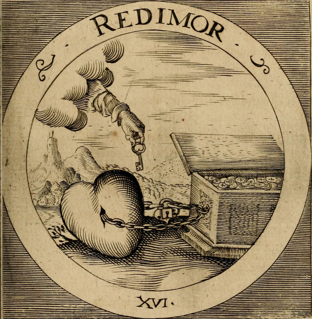 An illustration from Emblematum sacrorum prima[-secunda] pars : das ist, fünfftzig geistlicher in Kupffer gestochener Emblematum ausz der H. Schrifft von dem süssen Namen vnd Creutz Jesu Christi, erster[-ander] Theyl, 1624, leaf 82