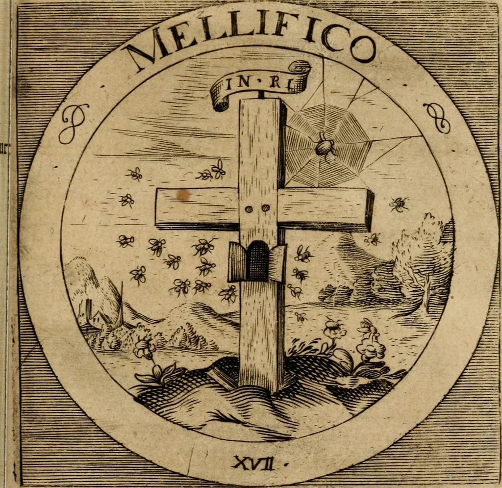 An illustration from Emblematum sacrorum prima[-secunda] pars : das ist, fünfftzig geistlicher in Kupffer gestochener Emblematum ausz der H. Schrifft von dem süssen Namen vnd Creutz Jesu Christi, erster[-ander] Theyl, 1624, leaf 86