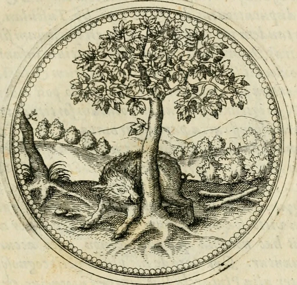 An illustration from Symbolorvm & emblematvm ex animalibvs qvadrvpedibvs desvmtorvm centvria altera, 1595, leaf 110