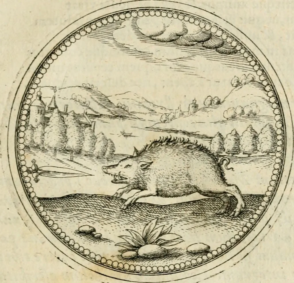 An illustration from Symbolorvm & emblematvm ex animalibvs qvadrvpedibvs desvmtorvm centvria altera, 1595, leaf 112