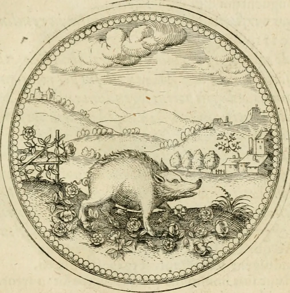 An illustration from Symbolorvm & emblematvm ex animalibvs qvadrvpedibvs desvmtorvm centvria altera, 1595, leaf 116
