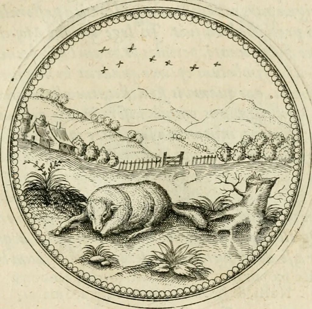 An illustration from Symbolorvm & emblematvm ex animalibvs qvadrvpedibvs desvmtorvm centvria altera, 1595, leaf 158