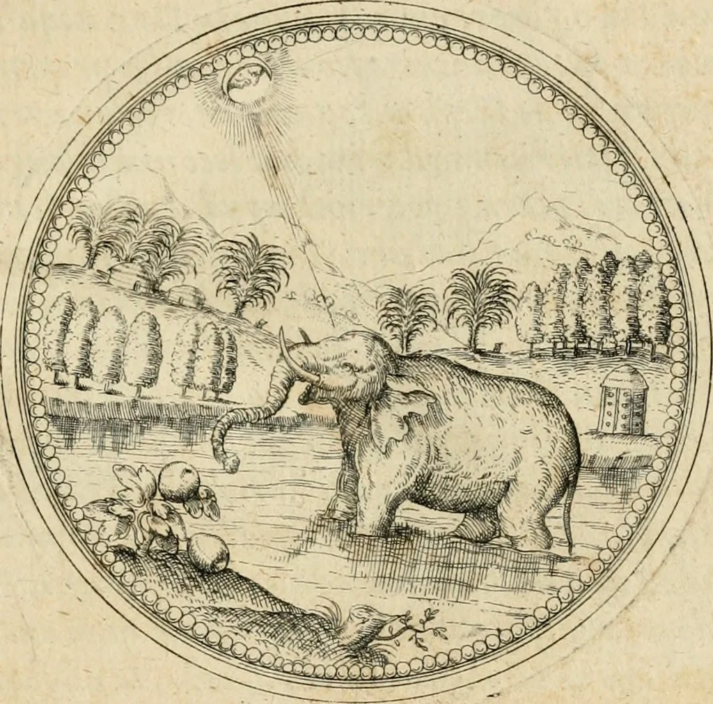 An illustration from Symbolorvm & emblematvm ex animalibvs qvadrvpedibvs desvmtorvm centvria altera, 1595, leaf 18