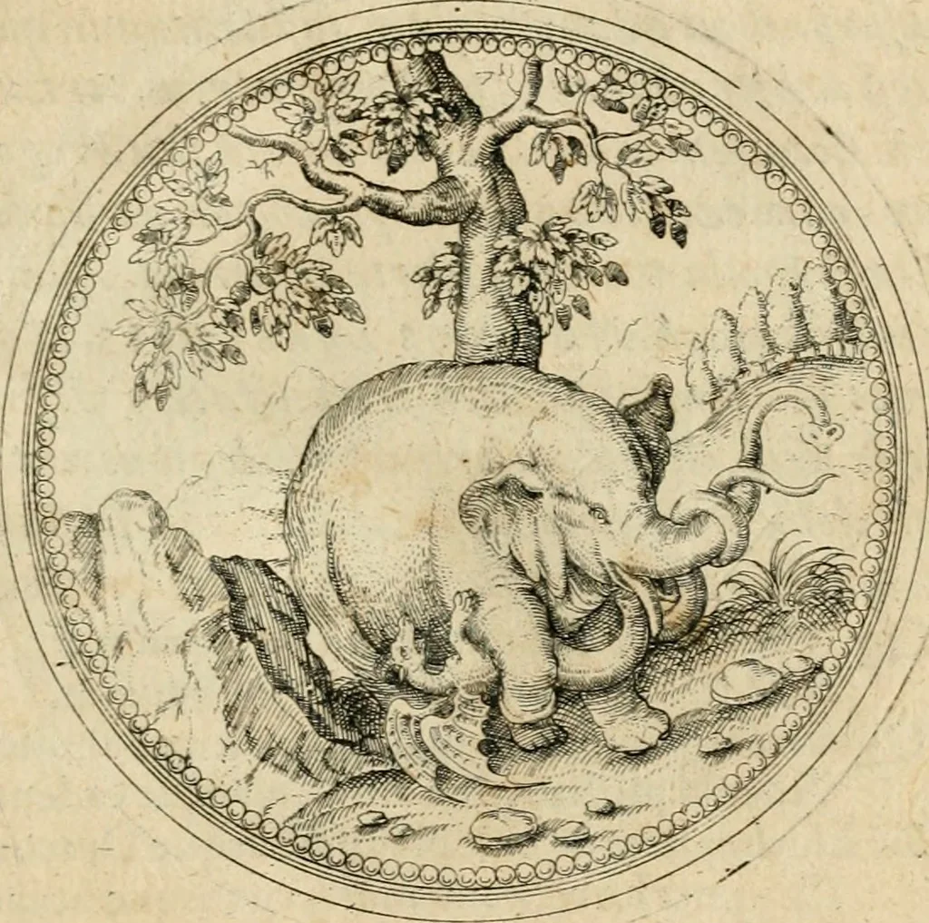 An illustration from Symbolorvm & emblematvm ex animalibvs qvadrvpedibvs desvmtorvm centvria altera, 1595, leaf 22