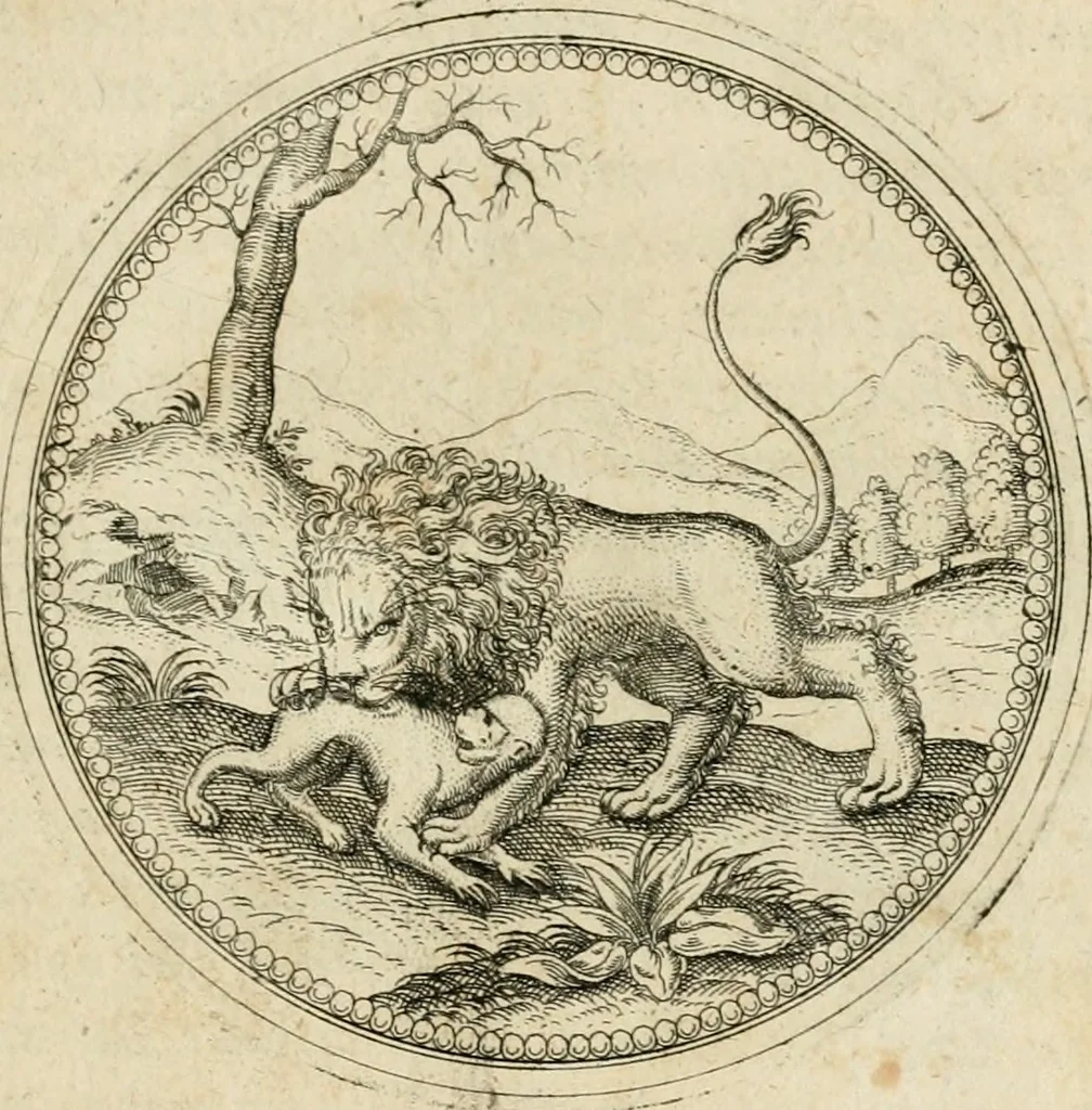 An illustration from Symbolorvm & emblematvm ex animalibvs qvadrvpedibvs desvmtorvm centvria altera, 1595, leaf 32