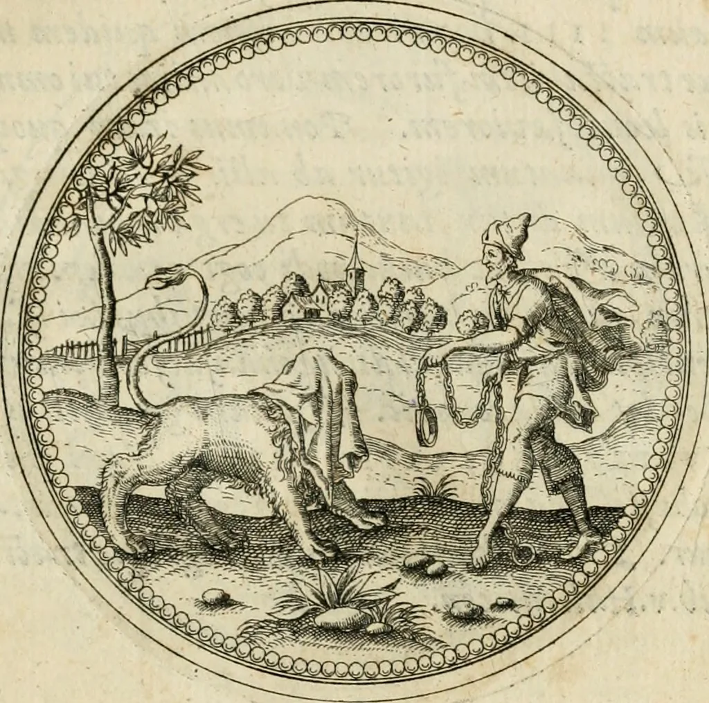 An illustration from Symbolorvm & emblematvm ex animalibvs qvadrvpedibvs desvmtorvm centvria altera, 1595, leaf 36