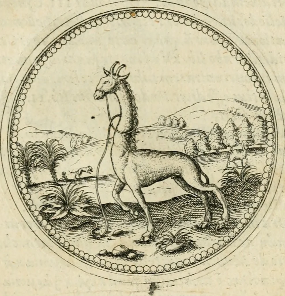 An illustration from Symbolorvm & emblematvm ex animalibvs qvadrvpedibvs desvmtorvm centvria altera, 1595, leaf 52