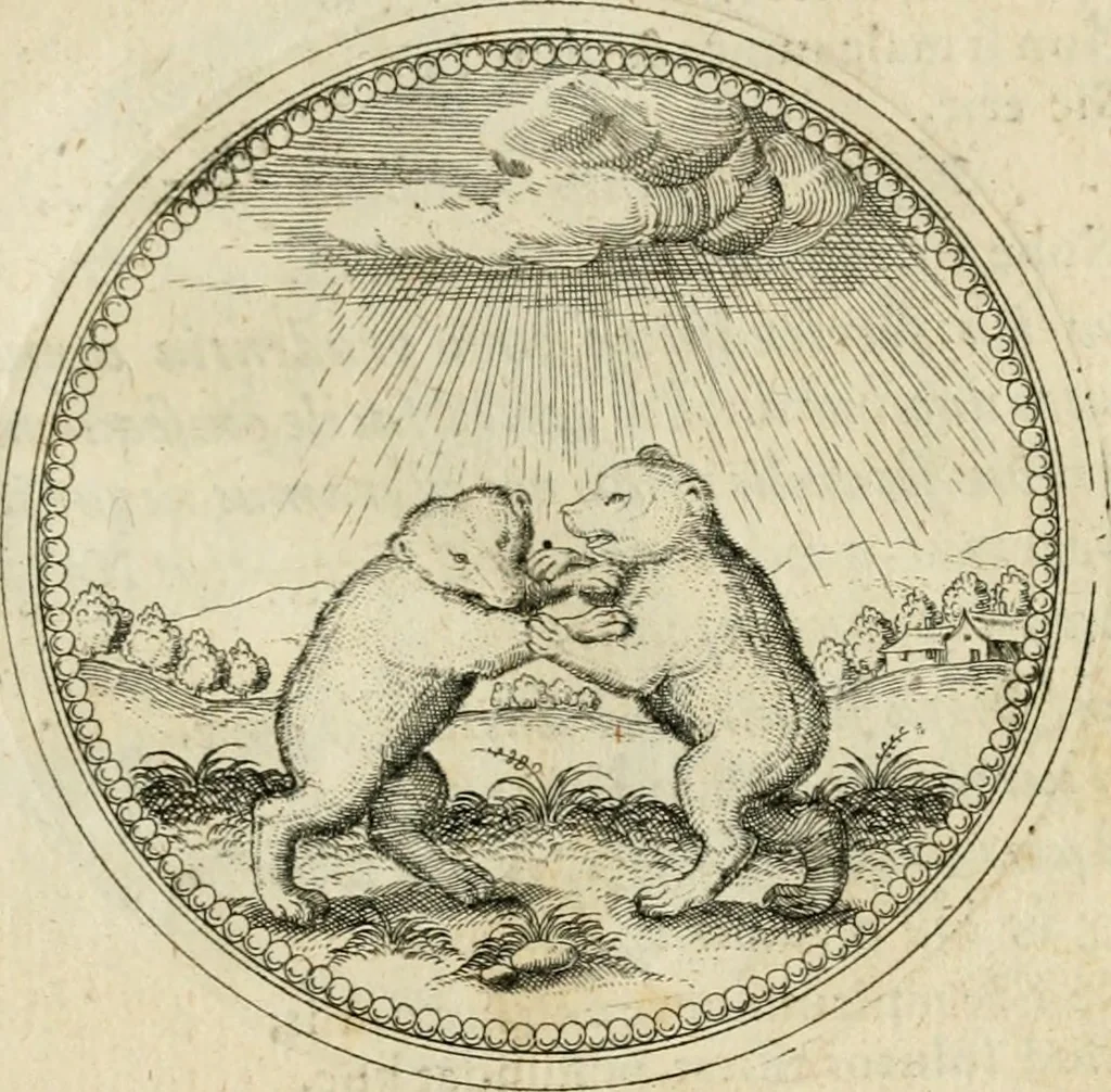 An illustration from Symbolorvm & emblematvm ex animalibvs qvadrvpedibvs desvmtorvm centvria altera, 1595, leaf 60