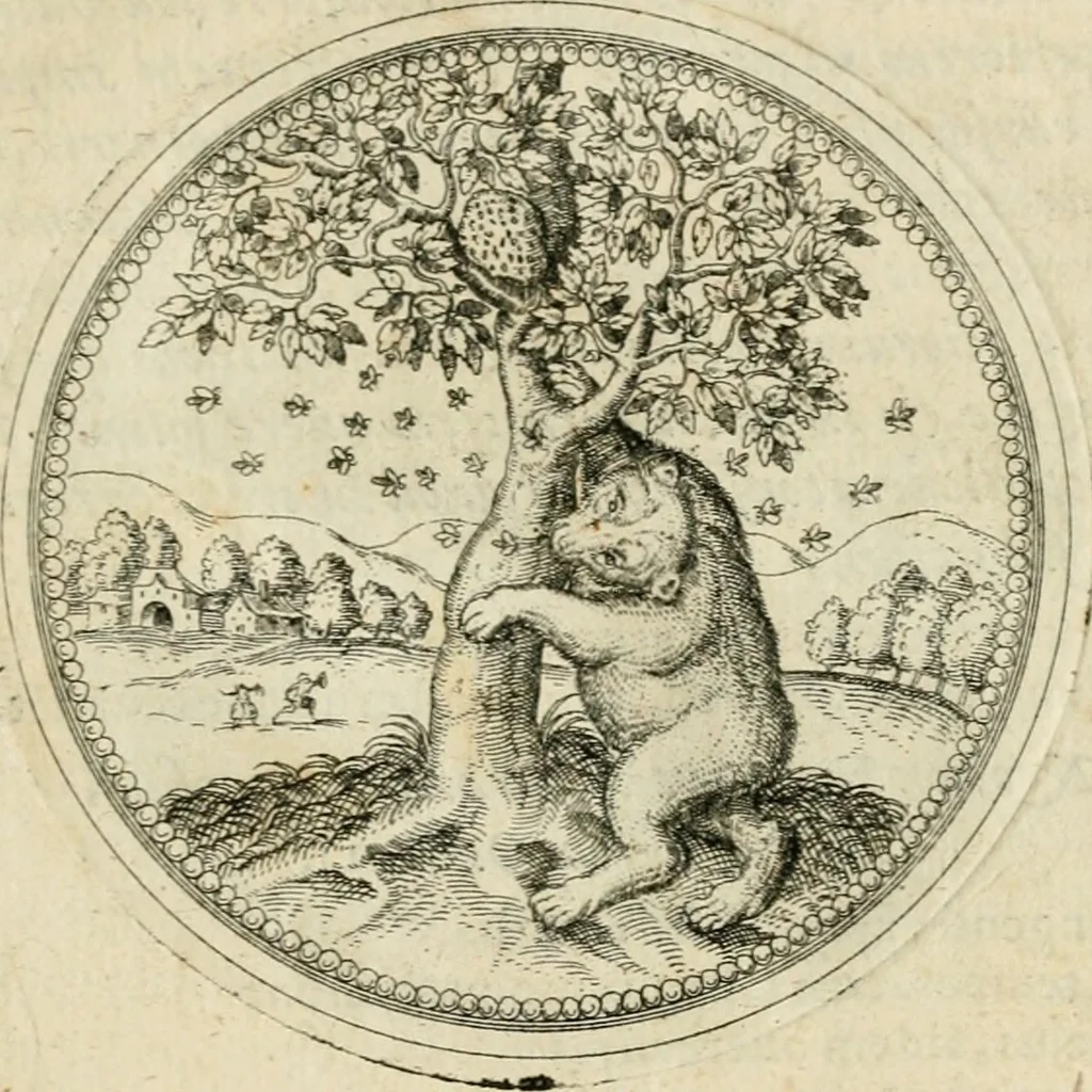 An illustration from Symbolorvm & emblematvm ex animalibvs qvadrvpedibvs desvmtorvm centvria altera, 1595, leaf 62