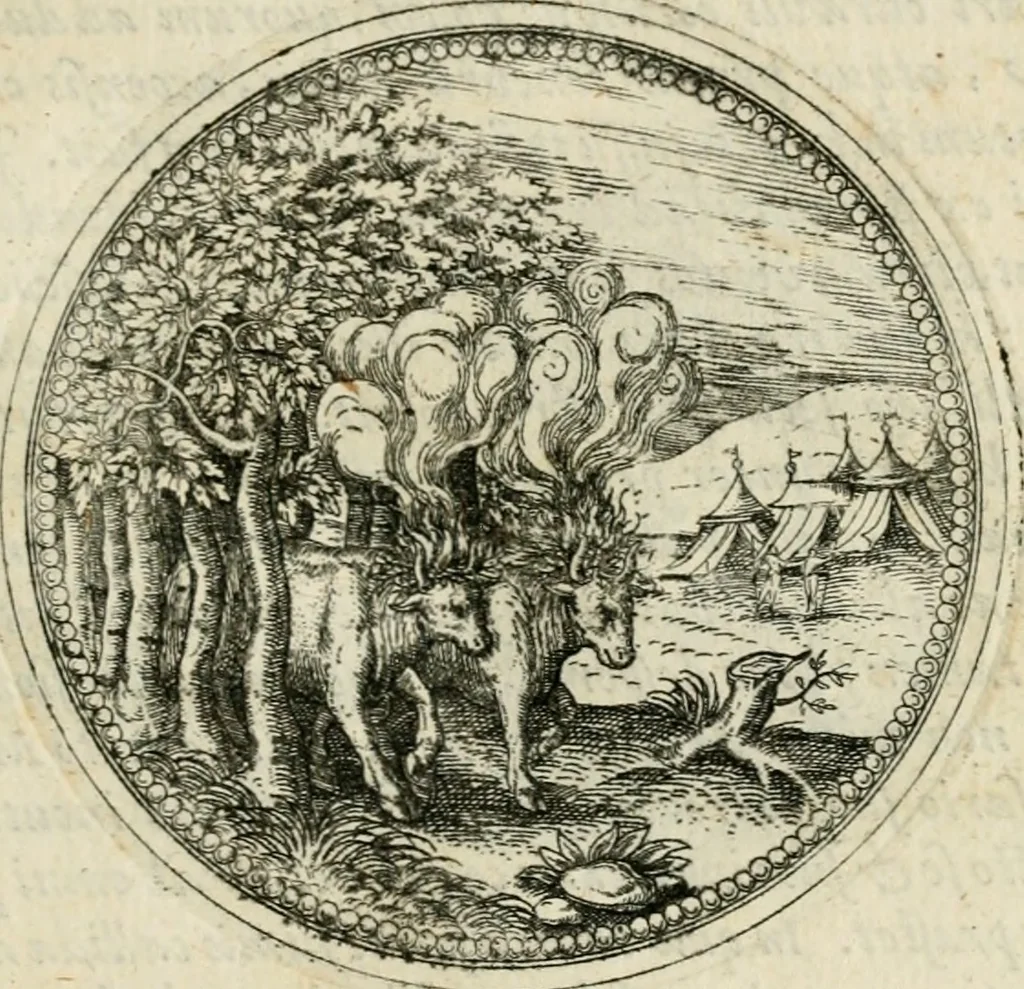 An illustration from Symbolorvm & emblematvm ex animalibvs qvadrvpedibvs desvmtorvm centvria altera, 1595, leaf 66
