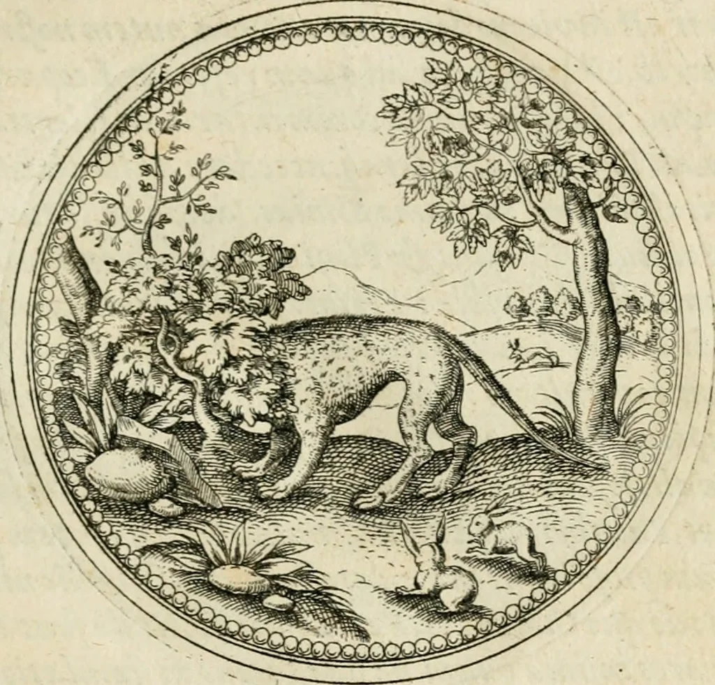 An illustration from Symbolorvm & emblematvm ex animalibvs qvadrvpedibvs desvmtorvm centvria altera, 1595, leaf 90