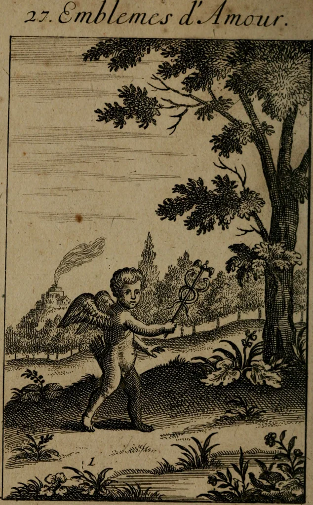 An illustration from Emblemes d'amour en quatre langue, 1683, leaf 113