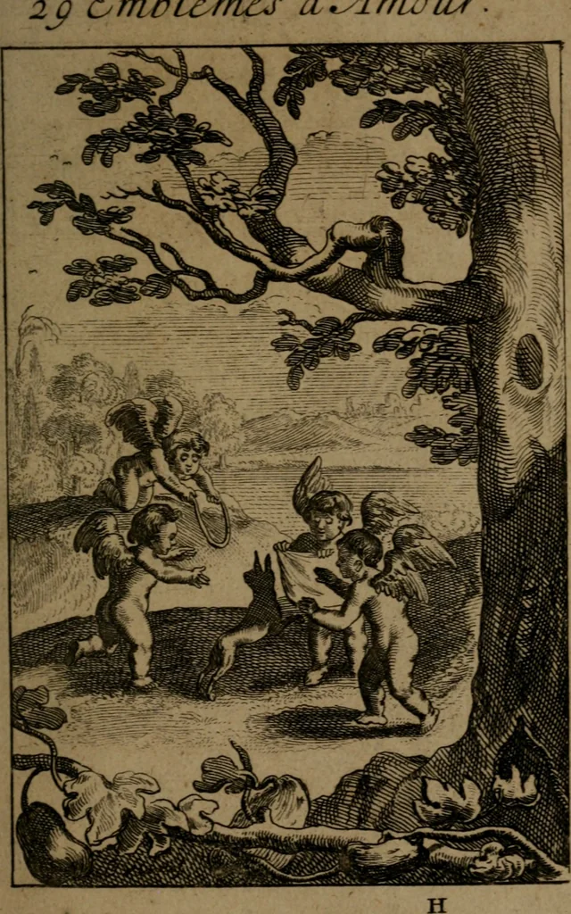 An illustration from Emblemes d'amour en quatre langue, 1683, leaf 122