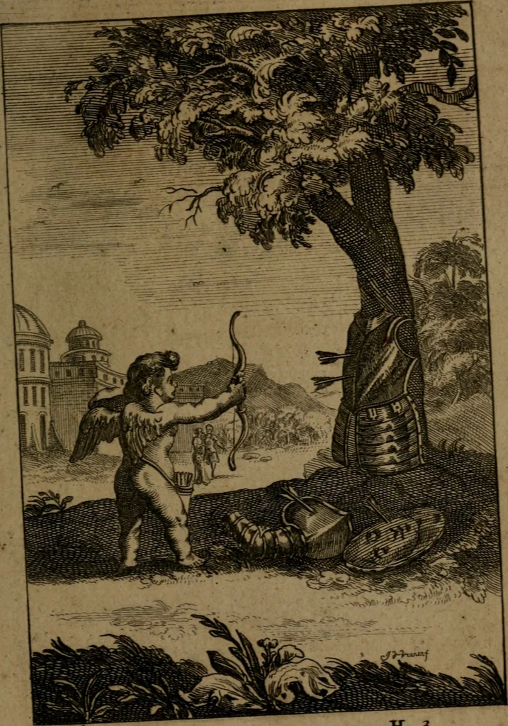 An illustration from Emblemes d'amour en quatre langue, 1683, leaf 130