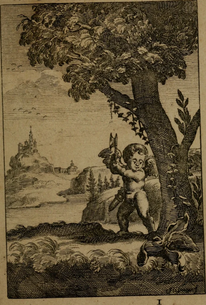 An illustration from Emblemes d'amour en quatre langue, 1683, leaf 138