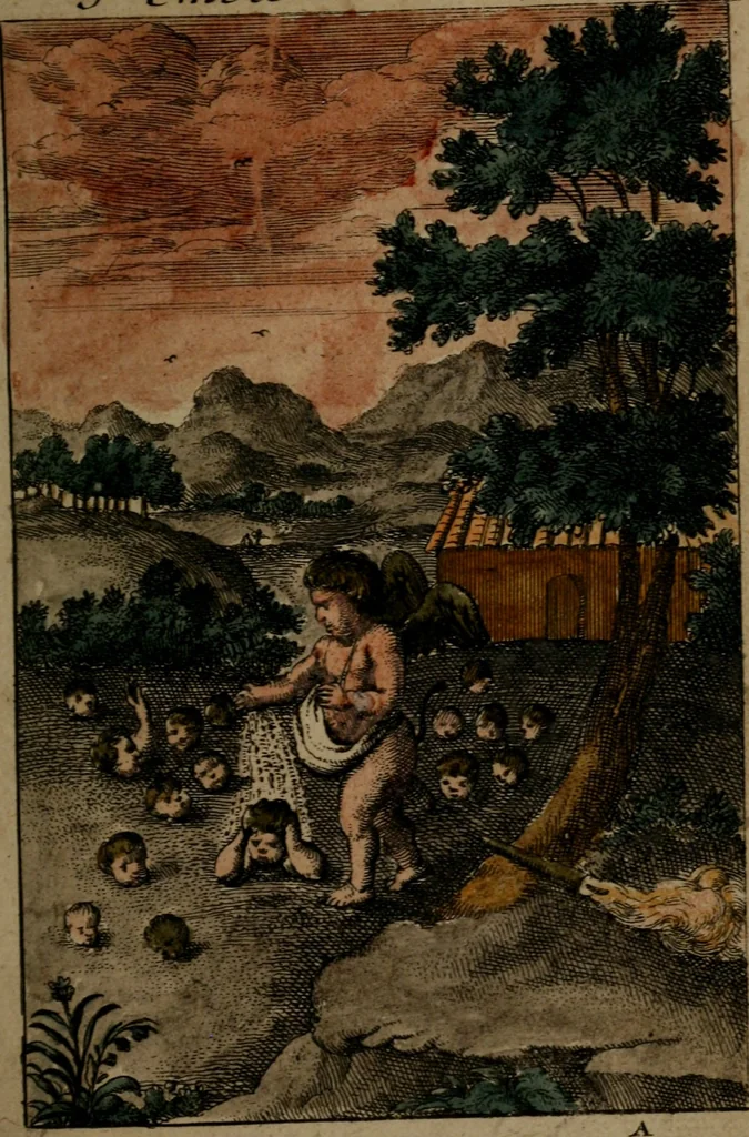 An illustration from Emblemes d'amour en quatre langue, 1683, leaf 14