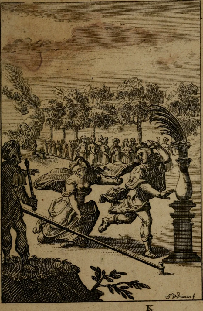 An illustration from Emblemes d'amour en quatre langue, 1683, leaf 154