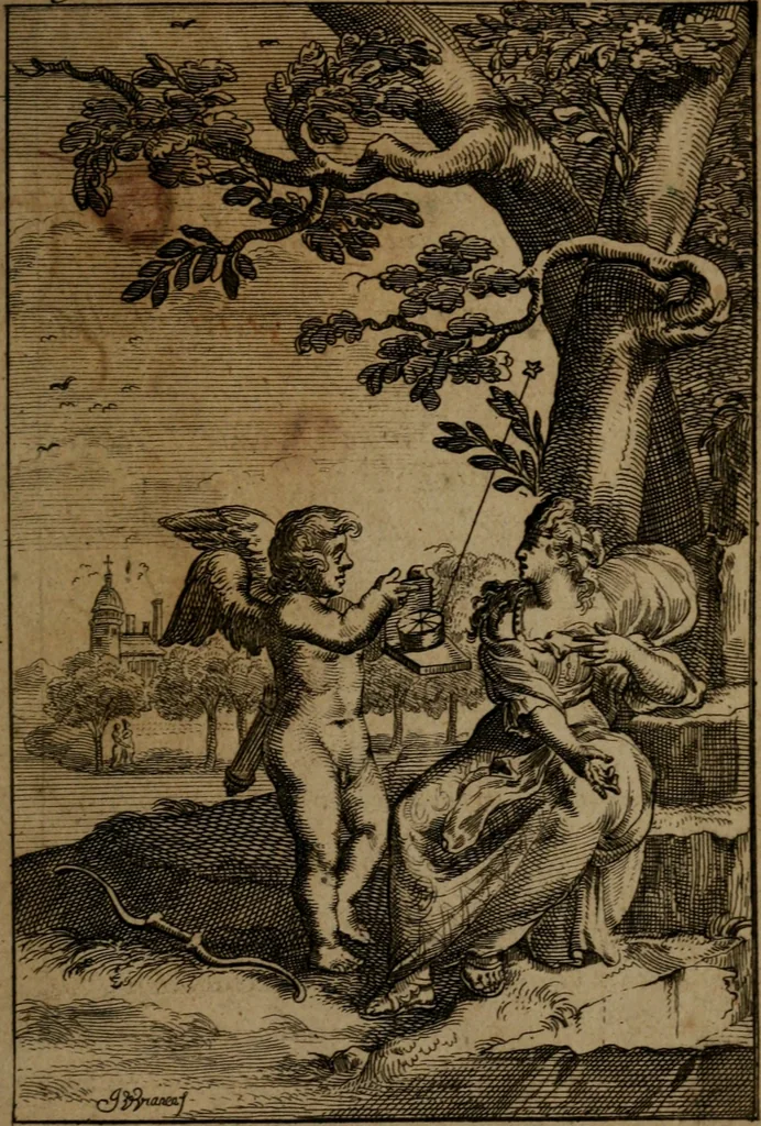 An illustration from Emblemes d'amour en quatre langue, 1683, leaf 162