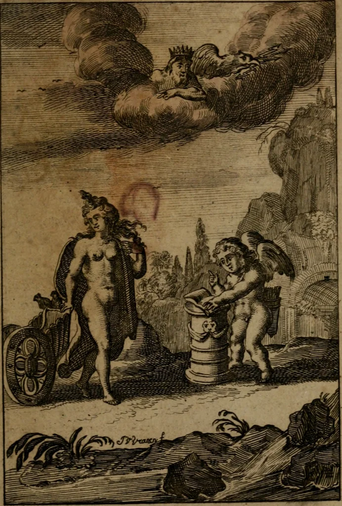 An illustration from Emblemes d'amour en quatre langue, 1683, leaf 166