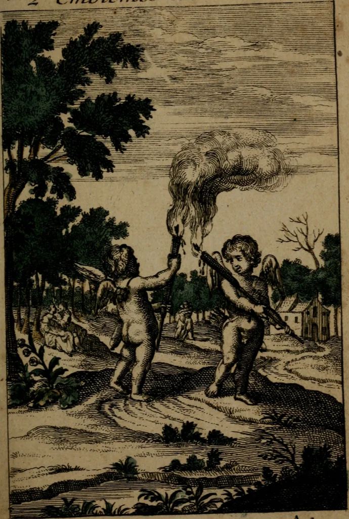 An illustration from Emblemes d'amour en quatre langue, 1683, leaf 18
