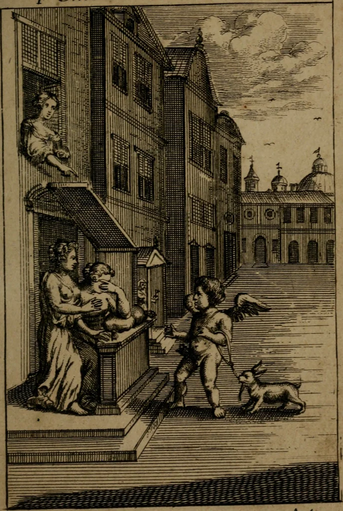 An illustration from Emblemes d'amour en quatre langue, 1683, leaf 26