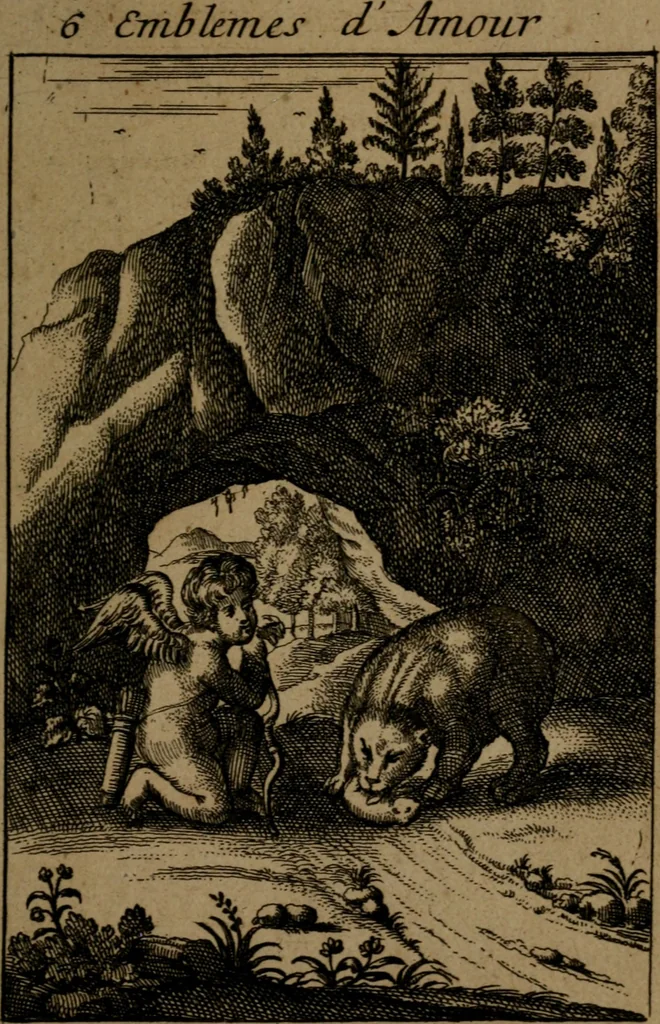 An illustration from Emblemes d'amour en quatre langue, 1683, leaf 38