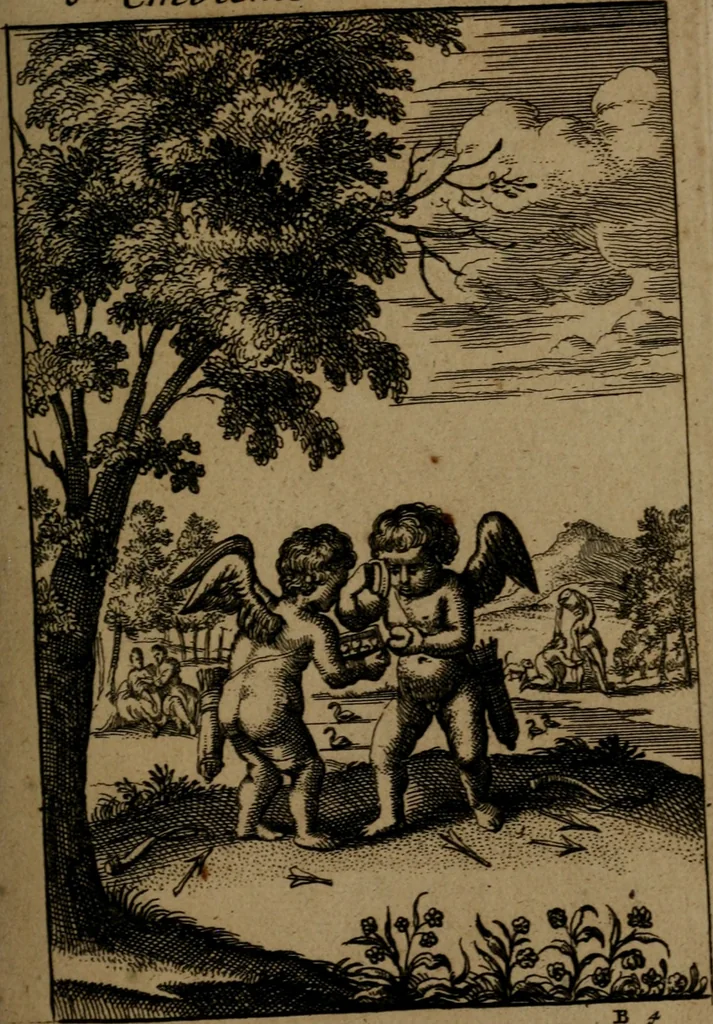 An illustration from Emblemes d'amour en quatre langue, 1683, leaf 42