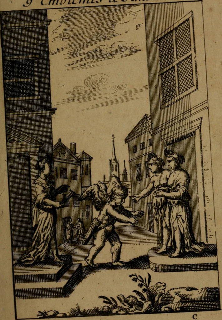 An illustration from Emblemes d'amour en quatre langue, 1683, leaf 46