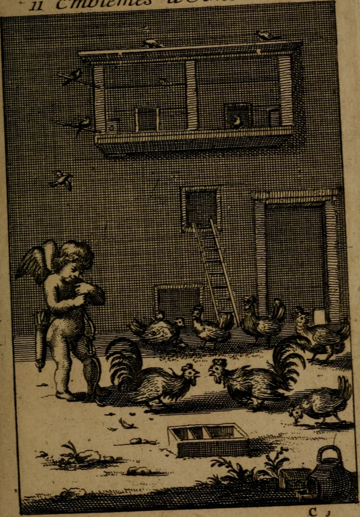 An illustration from Emblemes d'amour en quatre langue, 1683, leaf 54