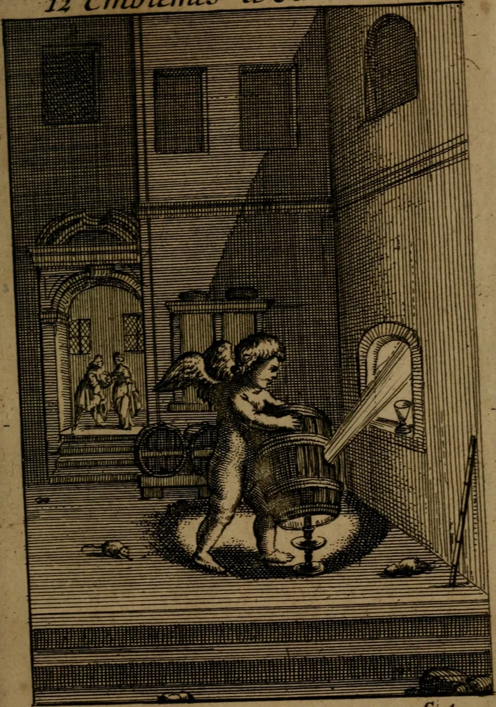 An illustration from Emblemes d'amour en quatre langue, 1683, leaf 58