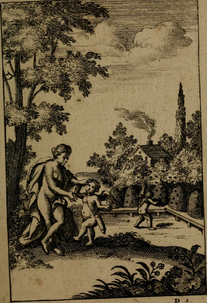 An illustration from Emblemes d'amour en quatre langue, 1683, leaf 66