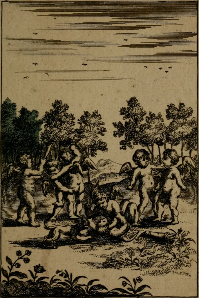 An illustration from Emblemes d'amour en quatre langue, 1683, leaf 70