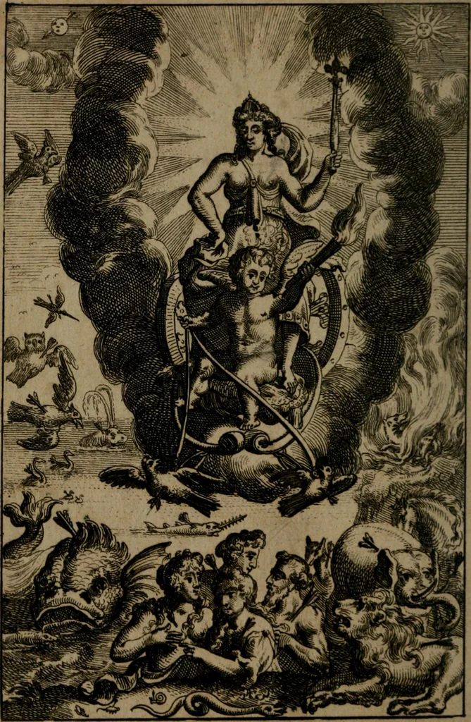 An illustration from Emblemes d'amour en quatre langue, 1683, leaf 9