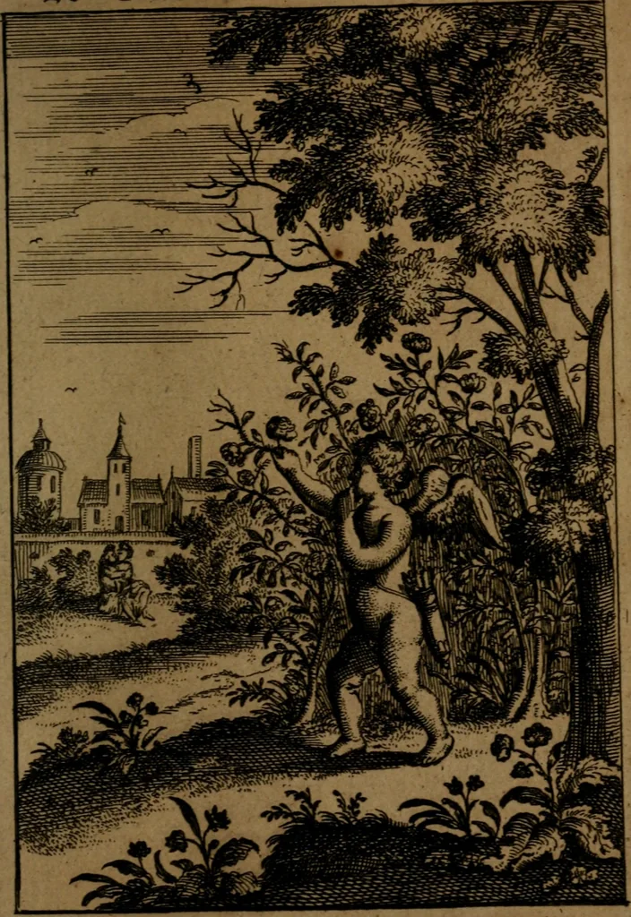 An illustration from Emblemes d'amour en quatre langue, 1683, leaf 90
