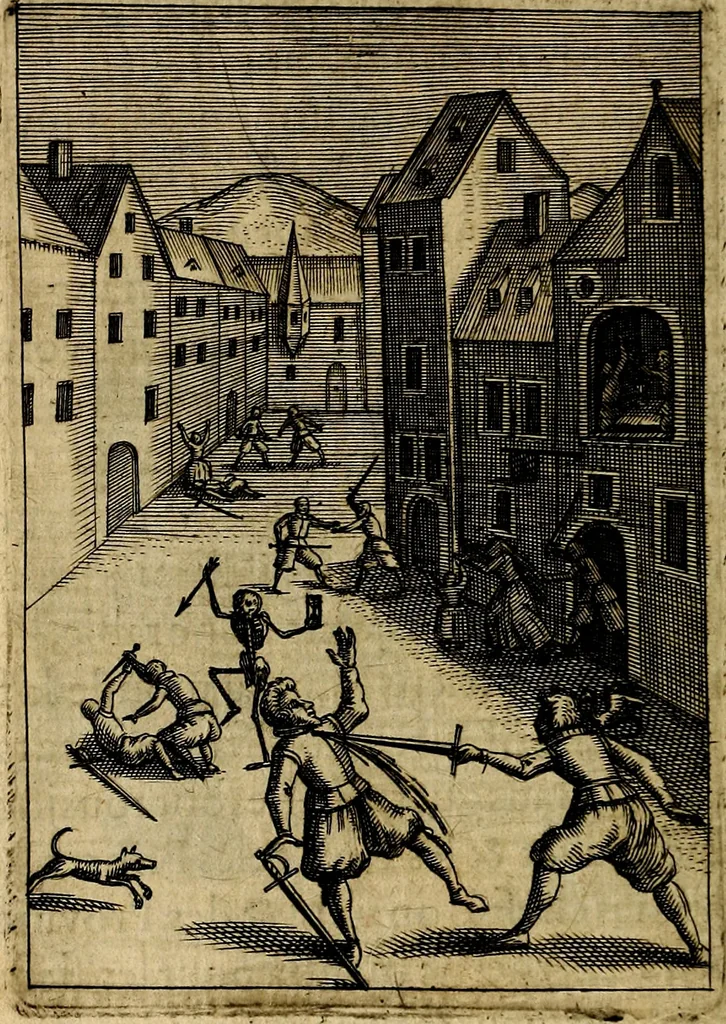 An illustration from Emblemes nouveaux; esquels le cours de ce monde est depeint et representé par certaines figures, desquelles le sens est expliqué par rimes ... Premieremente en allemand & maintenent en françois .., 1617, leaf 111