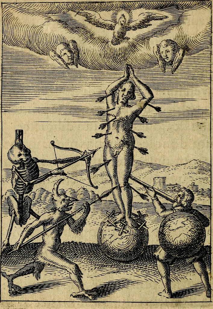 An illustration from Emblemes nouveaux; esquels le cours de ce monde est depeint et representé par certaines figures, desquelles le sens est expliqué par rimes ... Premieremente en allemand & maintenent en françois .., 1617, leaf 125
