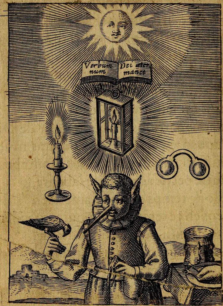 An illustration from Emblemes nouveaux; esquels le cours de ce monde est depeint et representé par certaines figures, desquelles le sens est expliqué par rimes ... Premieremente en allemand & maintenent en françois .., 1617, leaf 135